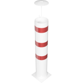 Barrier bollard | Steel tube  273 x 5 mm | stationary | for dowel fixing | hot-dip galvanized and white coatedwith three red reflecting stripes | total length: 1500 mm | with steel cap with concrete anchor